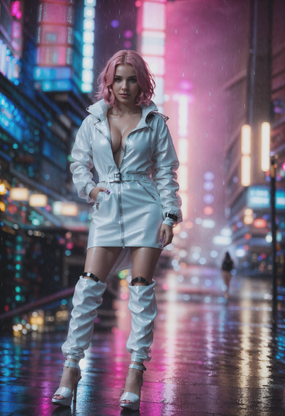 下雨天午夜街头欧美时尚美女图片